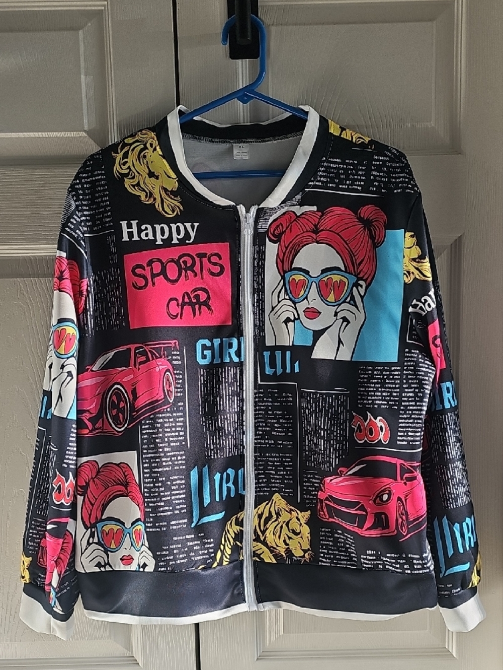 New XL Women's Pop Art Graphic Vibrant Streetwear Bomber Jacket - Picture 3 of 16